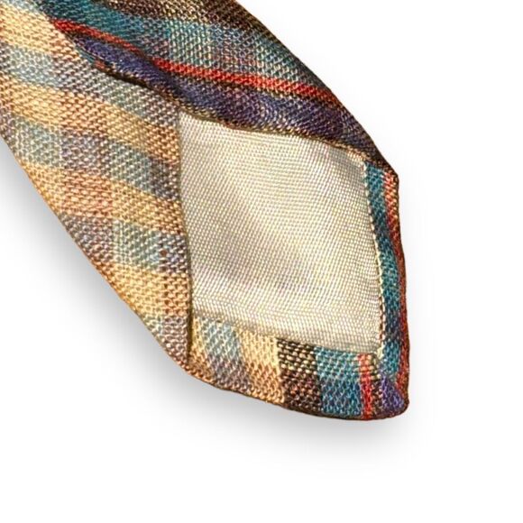 Missoni Multicolored Check Handmade in Italy 100% Linen Tie - Picture 5 of 5
